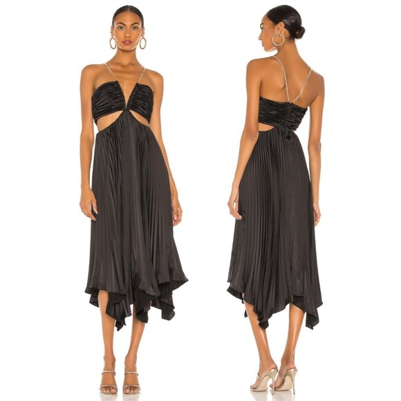 AIIFOS Evie Midi Dress Black Chain Strap Side Keyhole Back Zip Size 8 Revolve - Picture 1 of 11